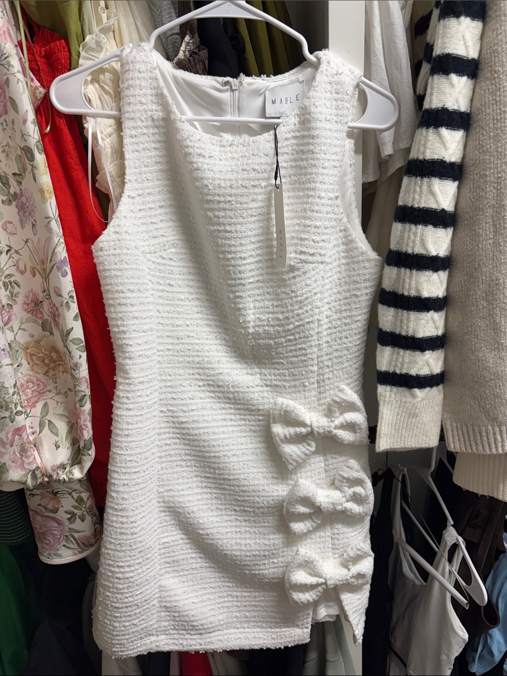 MARBLE White Textured Bow Mini Dress
